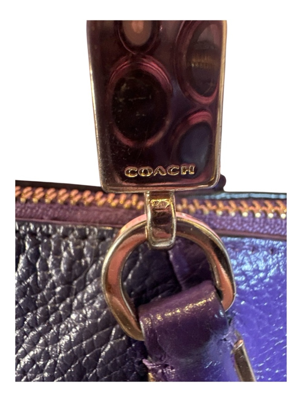 COACH Like New Kelsey Two Toned Blue & Purple Pebbled Leather Satchel - Picture 10 of 15